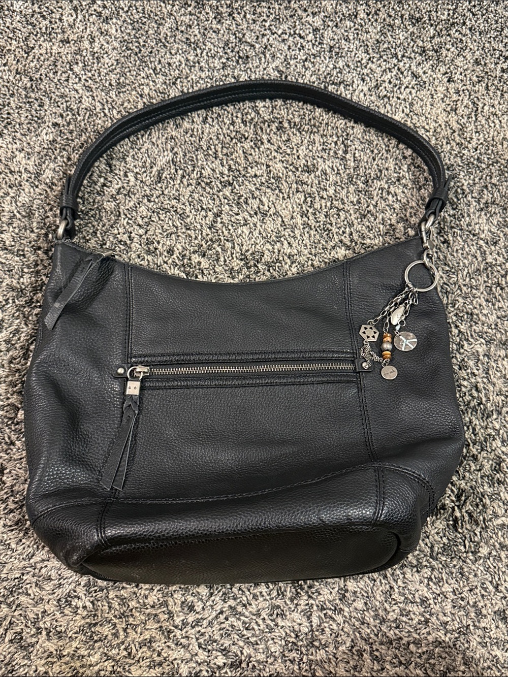The Sak Sequoia Hobo Black Pebbled Leather Shoulder Bag Charm $199 Retail